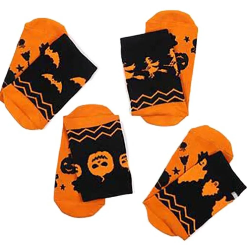 2Pairs Fashion Ghost Halloween Socks Pumpkin Stripe Cotton Socks Women Funny Bat Mid-Calf Stockings Outdoor