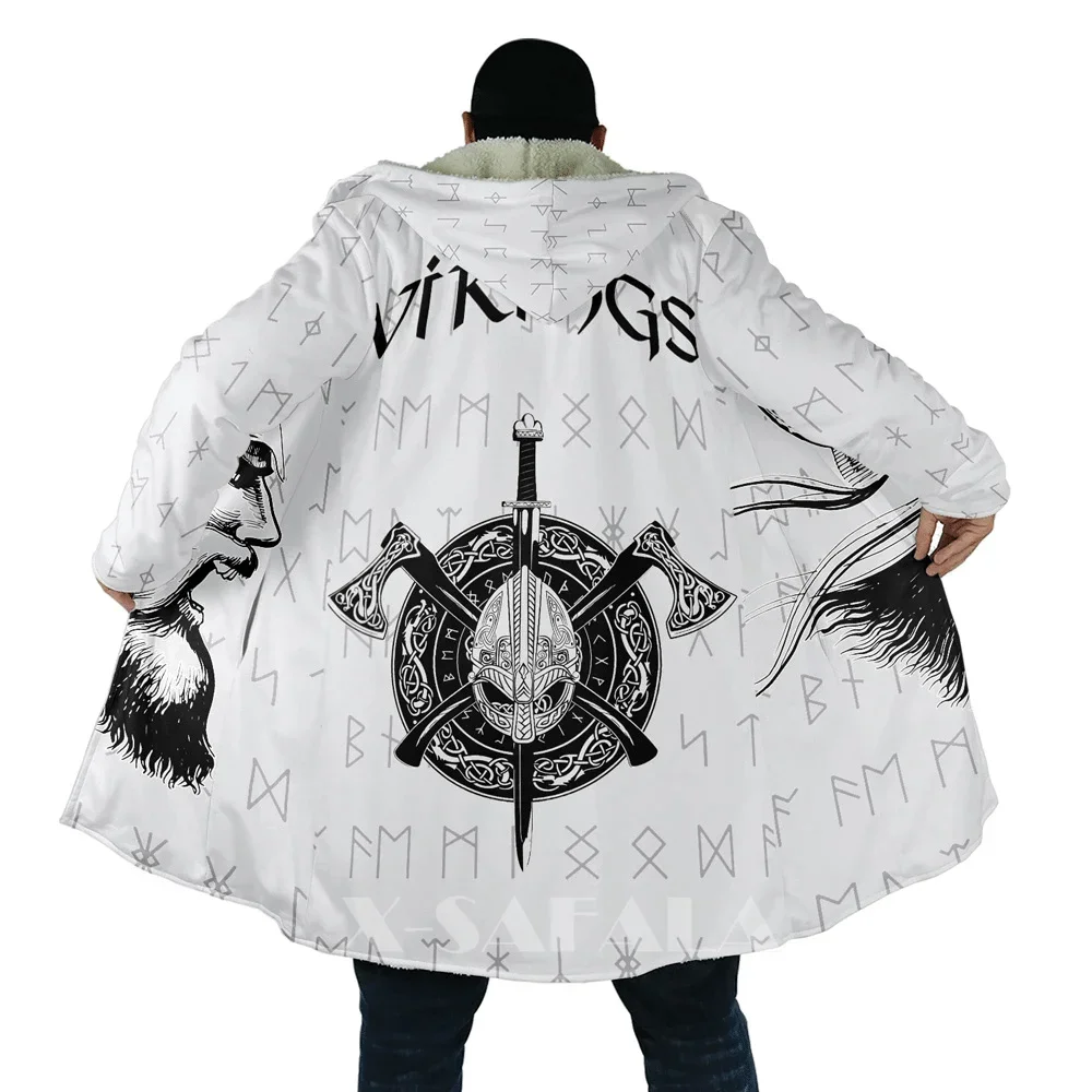 

Viking Totem Crow Eagle All Over 3D Printed Overcoat Thick Warm Hooded Cloak Coat for Men Windproof Fleece Winter Unisex Casual