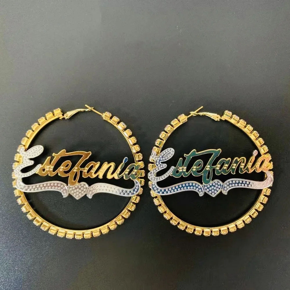 Custom Name Earrings Coloful Diamond Crystal Nameplate Earring Customized Hoop Earring Color Stones Hoop Earrings Birthday Gifts