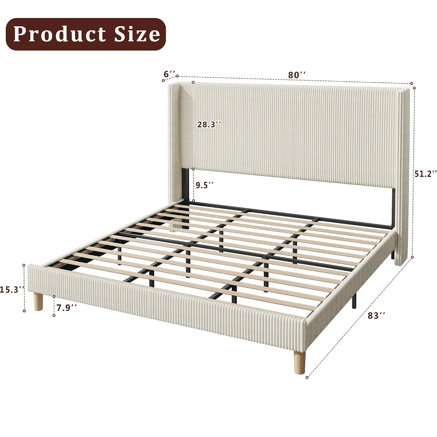 King Upholstered Bed Frame 51.2