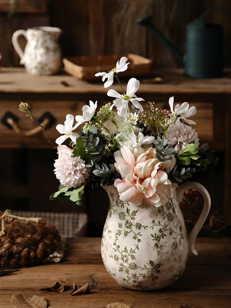 Green Dual-color round Belly Flower Vase Home Decoration Tabletop Ornament Flowers Dried Flowers