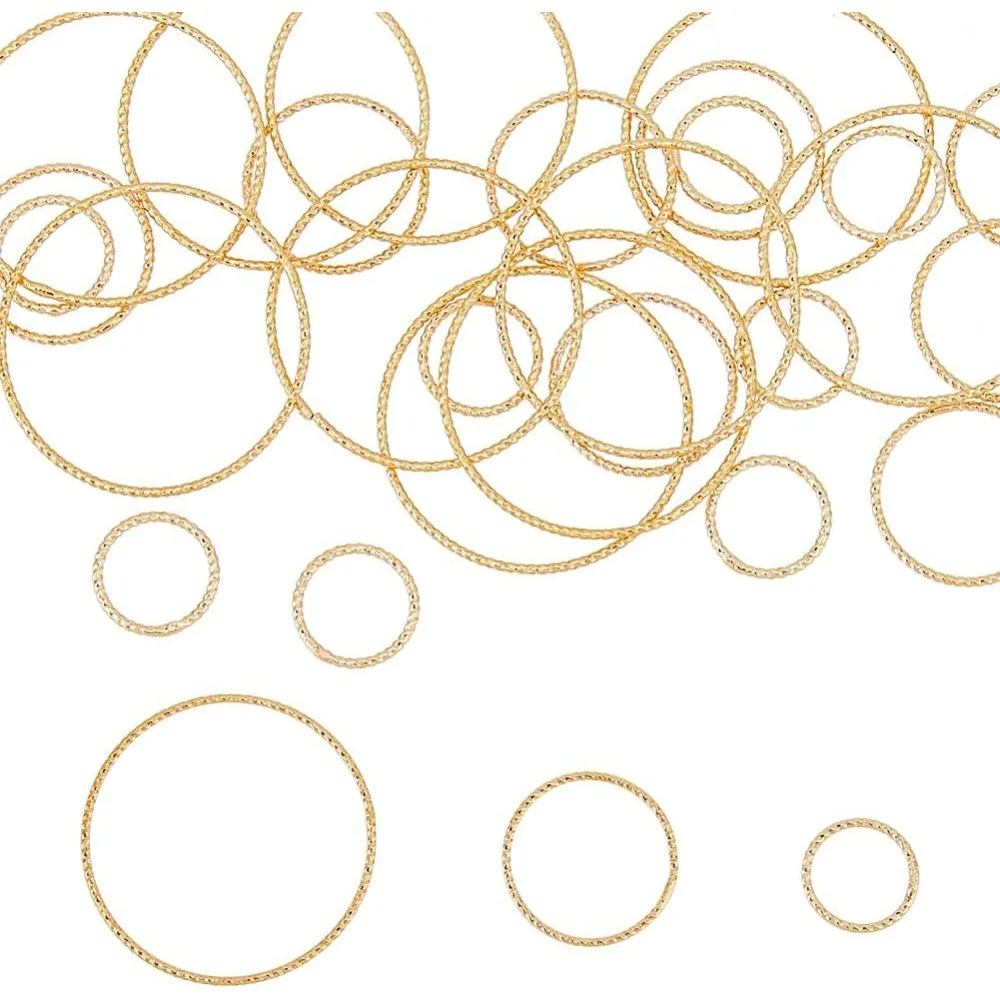 30Pcs 3 Style Twisted Jump Rings 10/16/28 mm 18K Gold Plated Jump Ring Brass Connectors O Keychain Rings for DIY