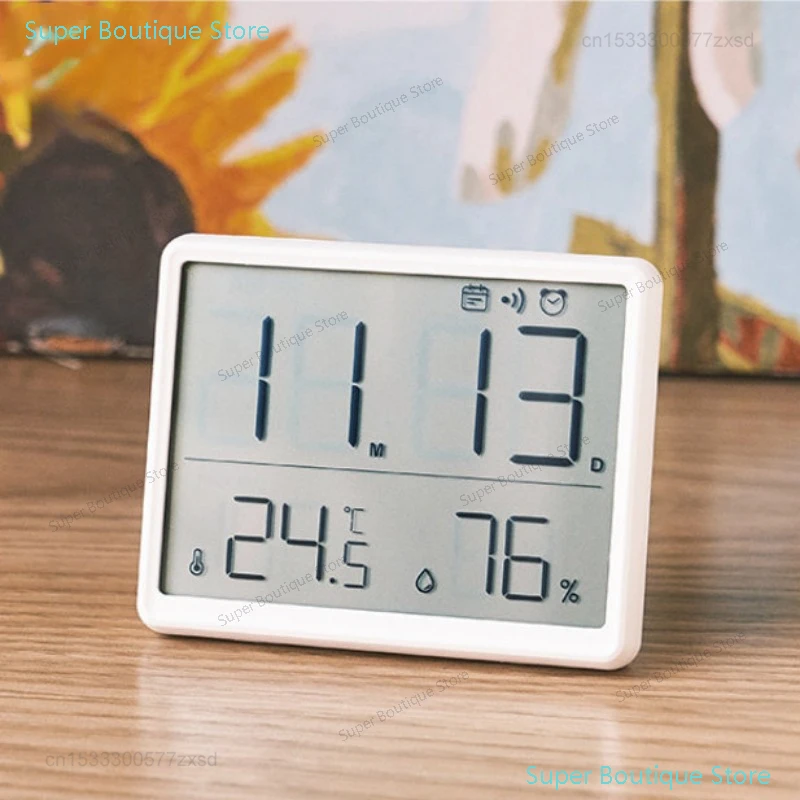 Medidor Digital de Temperatura y Humedad, Termómetro e Higrómetro Interior con Reloj, Monitor de Calidad del Aire para el Hogar, Medidor de Humedad Ambiente