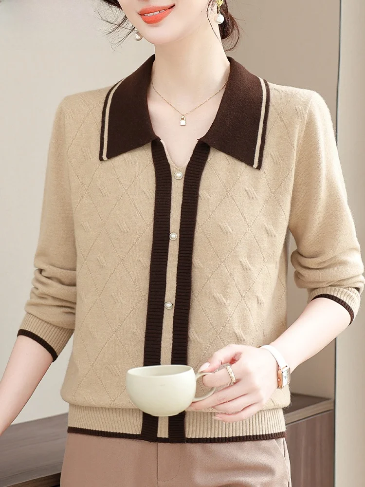 

Осенний вязаный свитер для женщин, тонкий базовый слой, маленький размер, элегантная модная одежда для среднего и старшего возраста