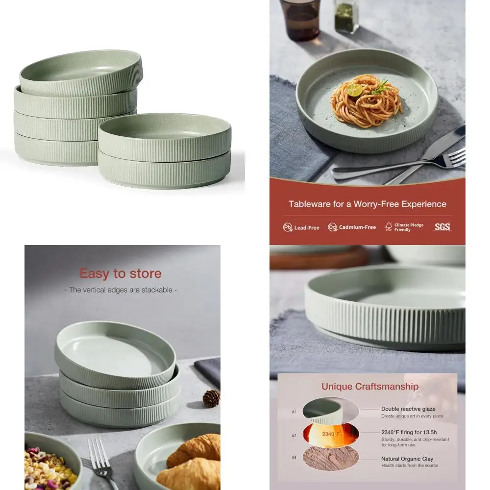 

Large Light Green Pasta Bowls Set of 6 - Dinner Salad Shallow Bowls for Eating, Ideal for Everyday Use