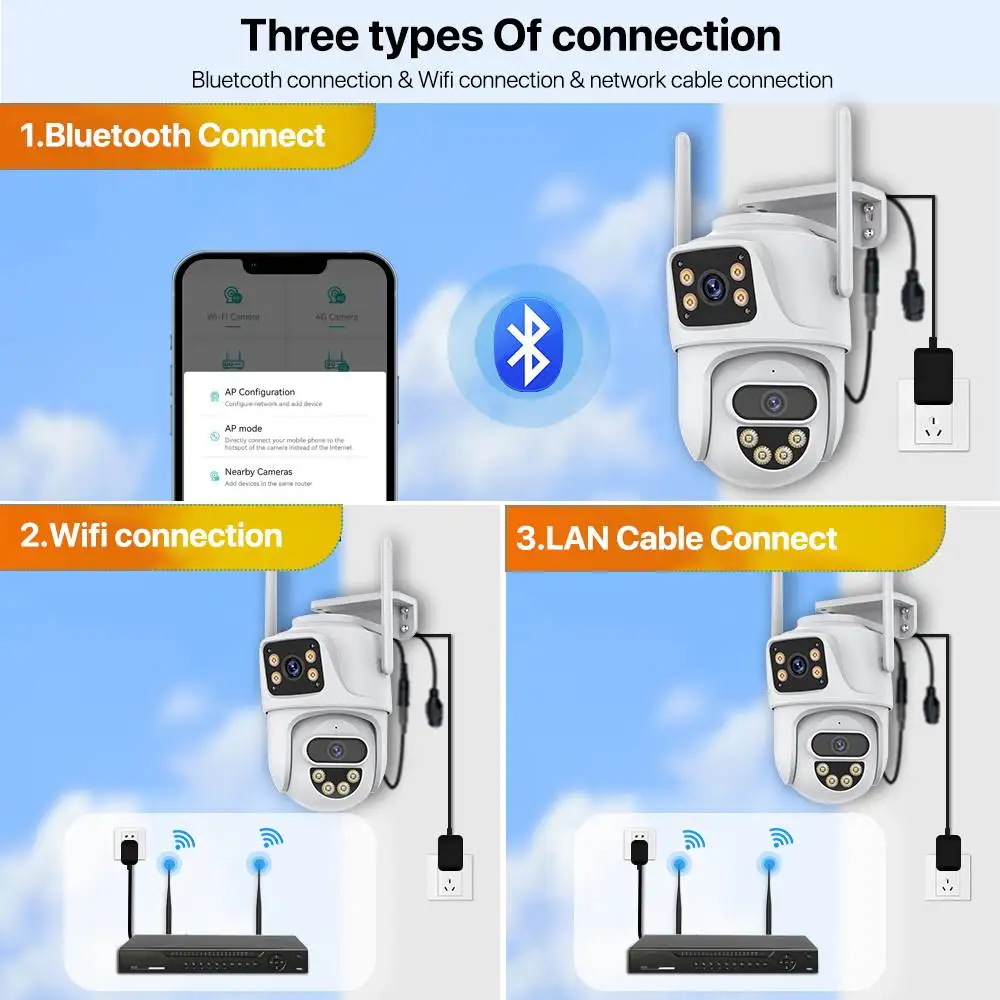 كاميرا مراقبة واي فاي 4K 8MP كاميرا مراقبة خارجية PTZ IP عدسة مزدوجة AI كشف الإنسان فيديو كاميرا CCTV لاسلكية ONVIF iCSee