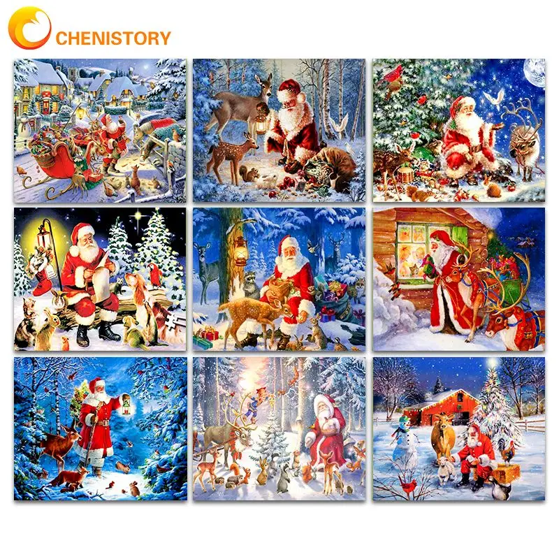 

CHENISTORY Painting By Numbers Santa Claus DIY Frame Wall Art For Unique Christmas Gifts Decoration Paint By Numbers 50x40cm