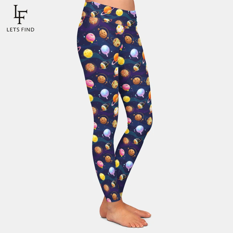 LETSFIND High Quality 3D Hamburg Planet Donuts Digital Print Women Leggings High Waist Fitness Stretch Girl Full Pants