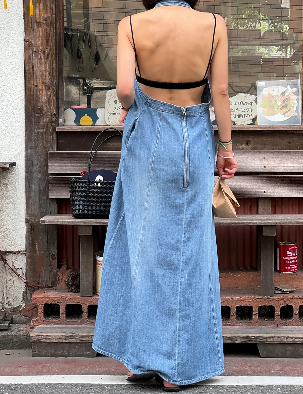 

spring and summer 2025 Blue sleeveless halter denim Women's dresses Long Jeans dresses for women(XH886)