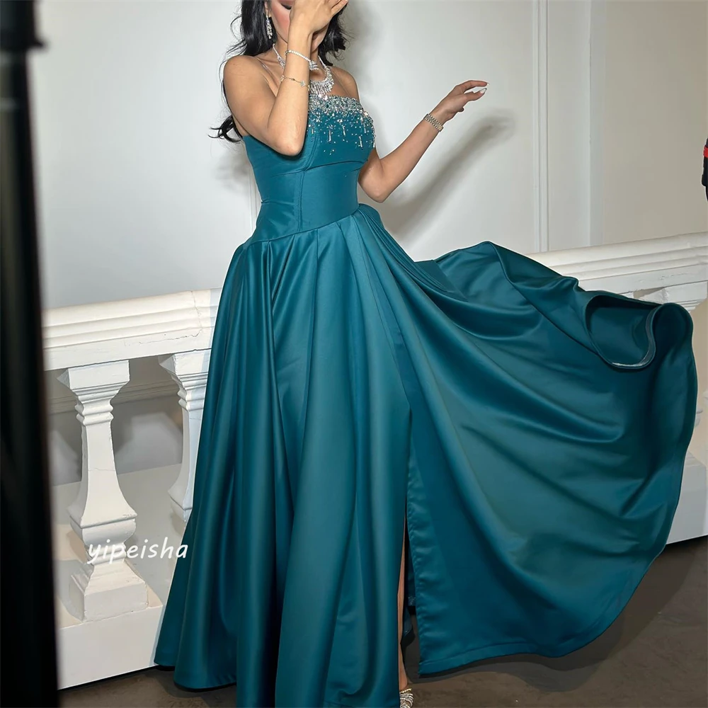 Customized es Sequined Ruched Evening A-line Strapless Bespoke Occasion Gown Long Dresses