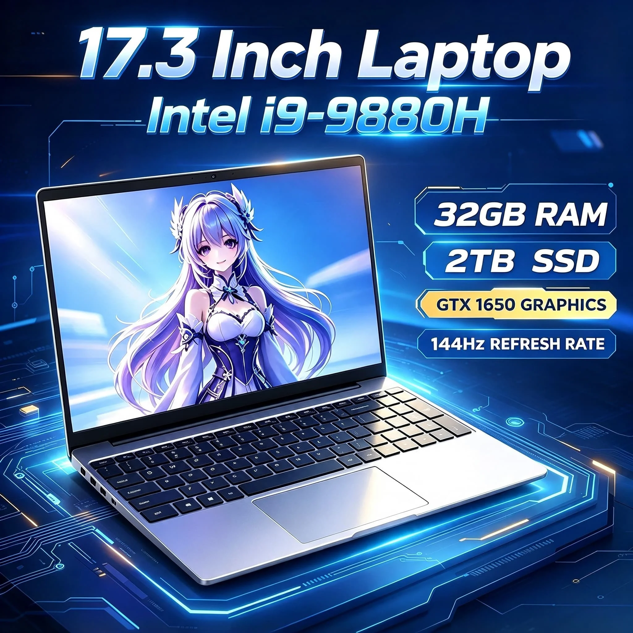 2026 New 17.3 Inch Full Size Pro Laptop Intel Core i9 9880H 32GB RAM 2TB SSD Biometric Fingerprint Unlock FHD Display For 3D