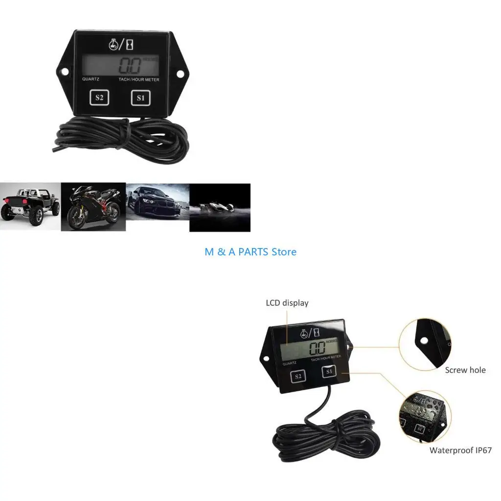 U1JF Motorcycle ATV Hour RPM Meter Tachometer Timer Digital Counter Timer Accumulator-Digital Working Gauge Tools Waterproof