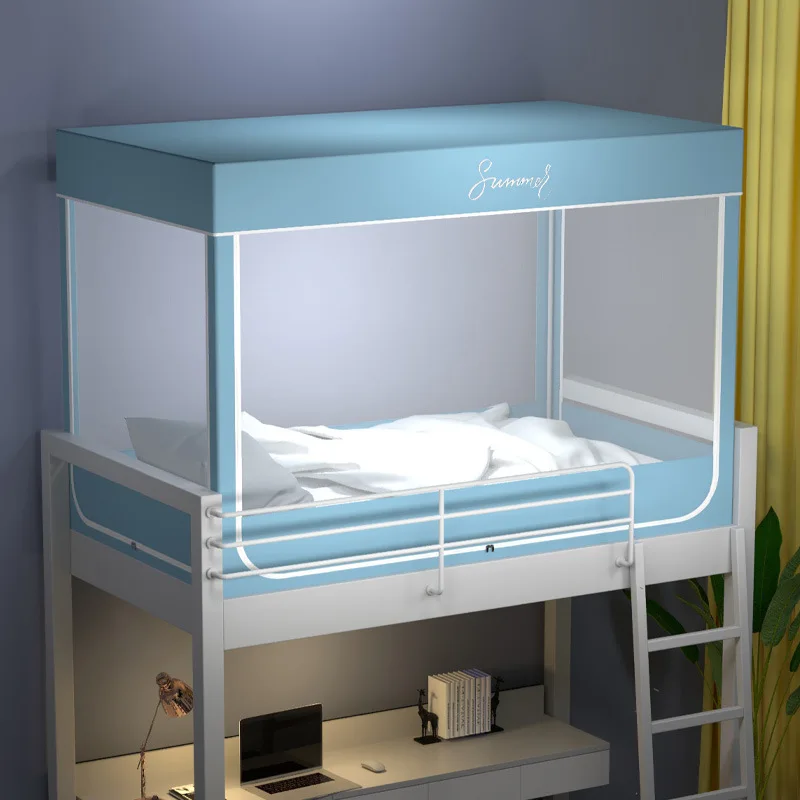 Transparent Student Bed Curtain with Bracket, Three-door Bunk, Dormitory, Dormitory, Zipper, Mosquito Net, Boys and Girls