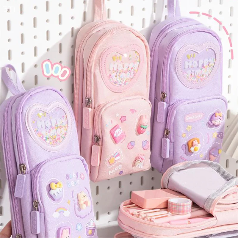 تخزين اللوازم المدرسية الأساسية - مقلمة قماشية ذات سعة كبيرة بأسلوب كاواي اللطيف.