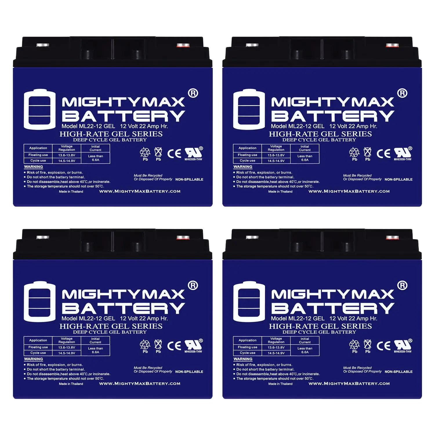 

12V 22Ah GEL Replacement Battery for UPS Solar Mobility Scooter, 4 Pack, Customized