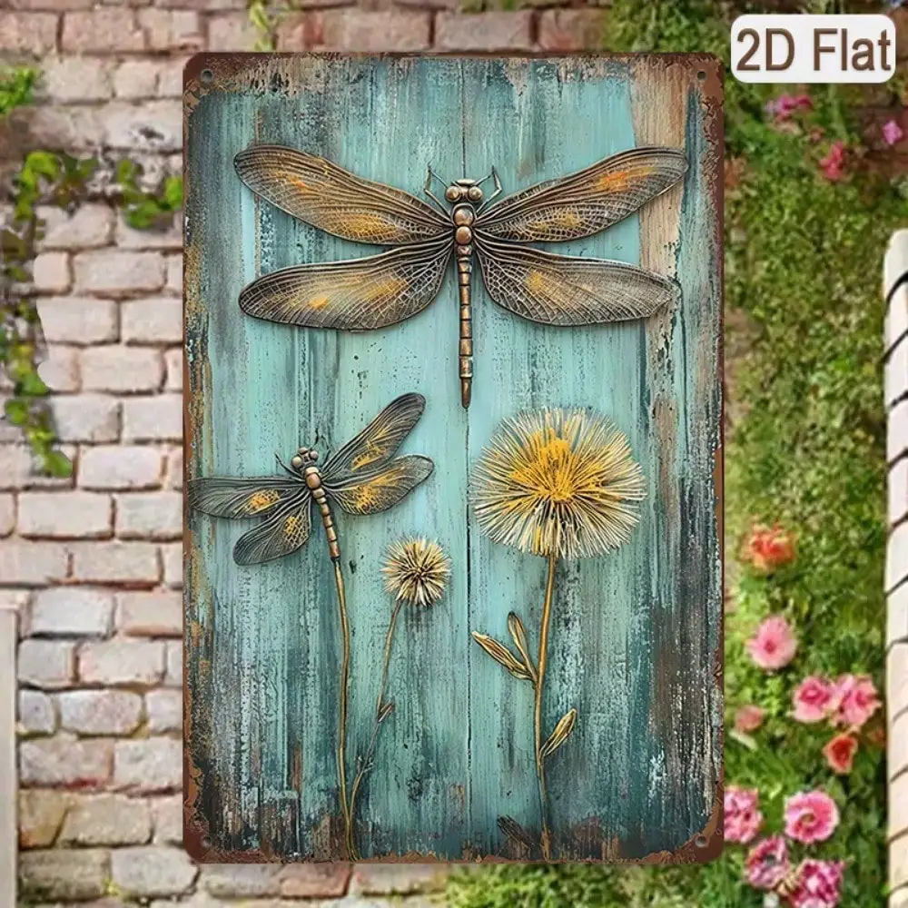 

1PC Rustic Dragonflies Tin Sign - Vintage Floral Farmhouse Art 8x12In/20x30Cm