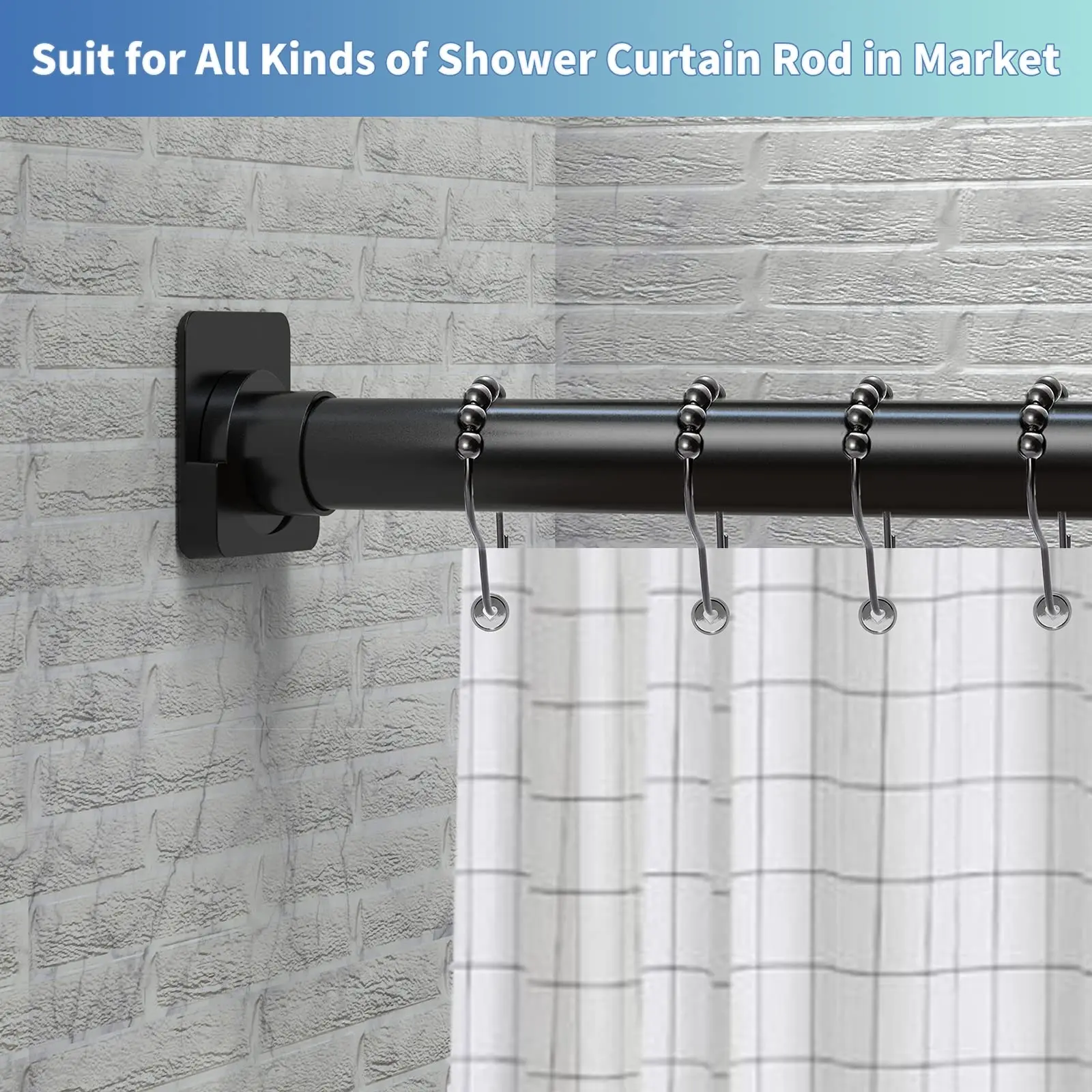 2Pcs No Drill Adhesive Shower Curtain Rod Holder, Self Stick Tension Shower Rod Retainer Mount Fixer view 5