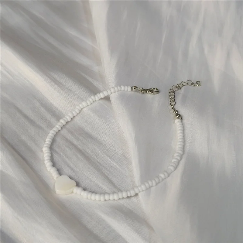 New 2025 Anklet for Girl Women Handmade White Color Seed Beads Hand Jewelry Summer Beach Shell Love Heart Anklet Gift Jewelry