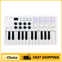 M-VAVE 25-Key MIDI Control Keyboard Mini USB Keyboard MIDI Controller with 25 Velocity Sensitive Keys 8 RGB Backlit Pads 8 Knobs