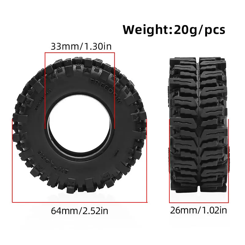 4 pçs 64mm 1.3 "pneus de roda de borracha para 1/18 1/24 rc rastreador carro trx4m scx24 ax24 fcx24 fcx24m Ascent-18 peças atualização