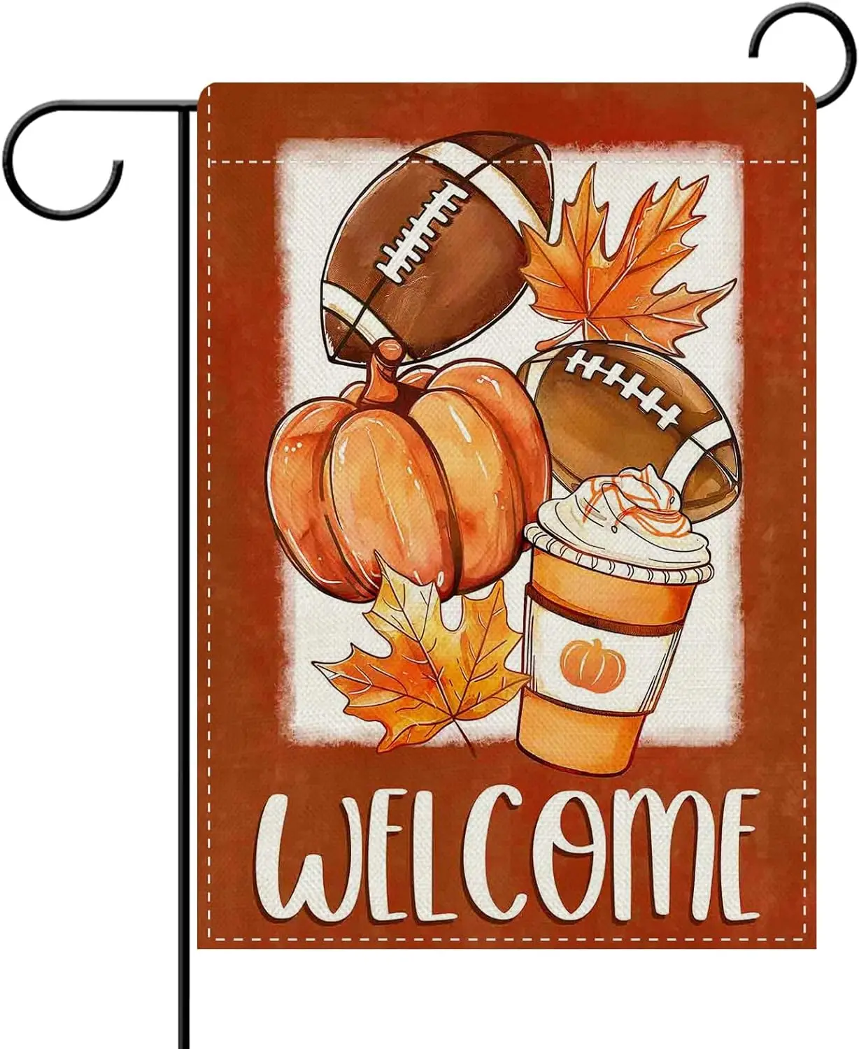 Dyrenson Bienvenido Otoño Fútbol Calabaza Bandera decorativa para jardín, Día del juego deportivo de otoño Hojas de arce Café Patio Fuera del hogar D LLE