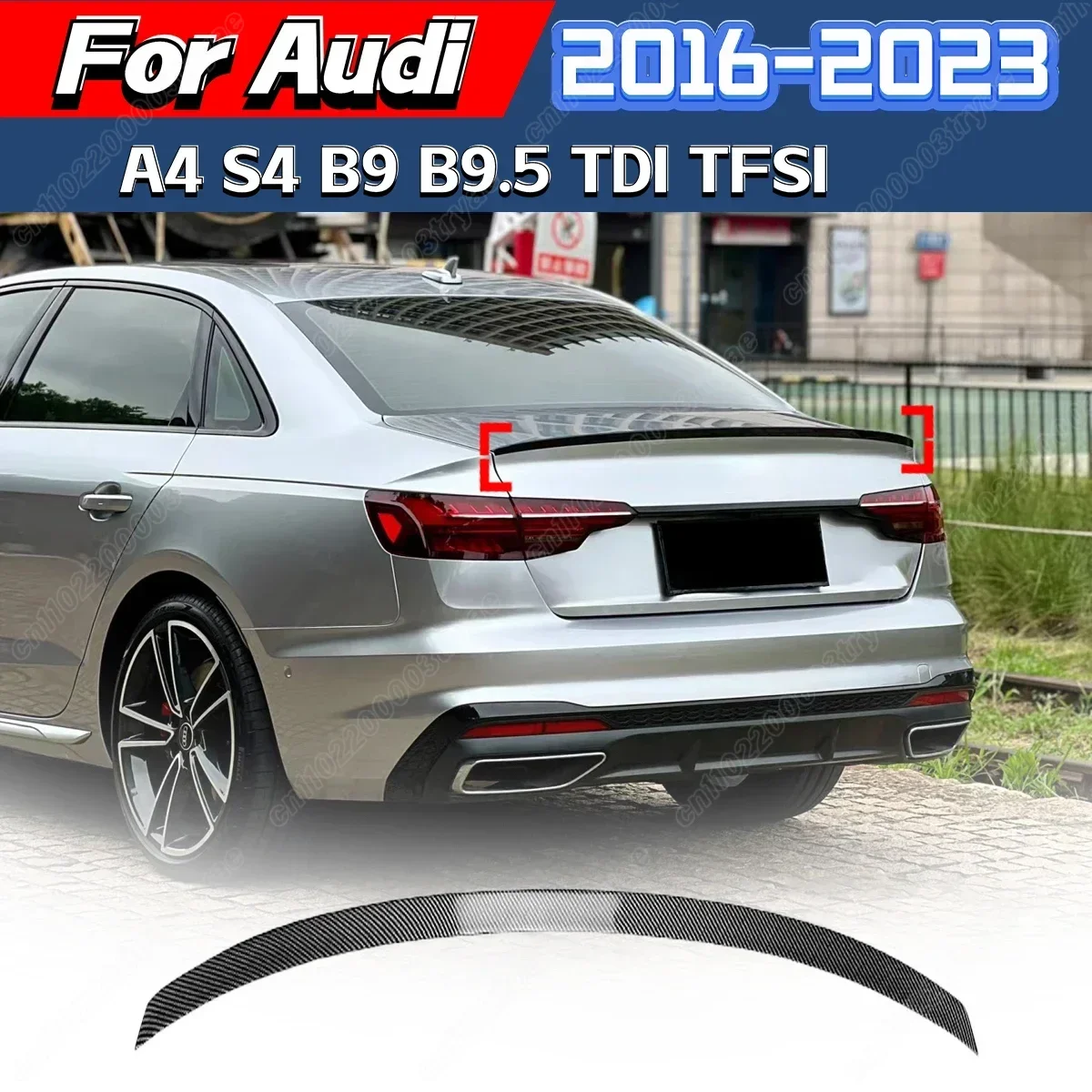 

Для Audi A4 S4 B9 B9.5 TDI TFSI 2016 2017 2018 2019 2020 2021 2022 2023 Спойлер багажника Заднее крыло Крыша Комплект фиксированного крыла кузова