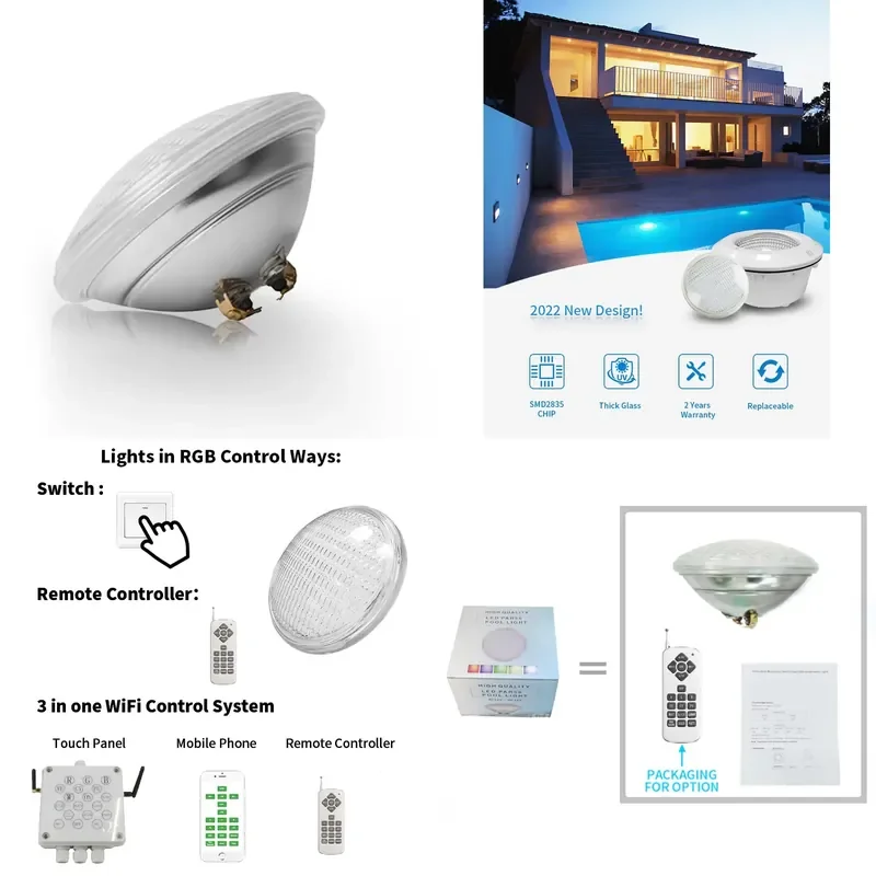 Refined IP68 Waterproof Glass 35W RGB White 12V AC Par56 Bulb for Astral Replacement Led Underwater Swimming Pool Light