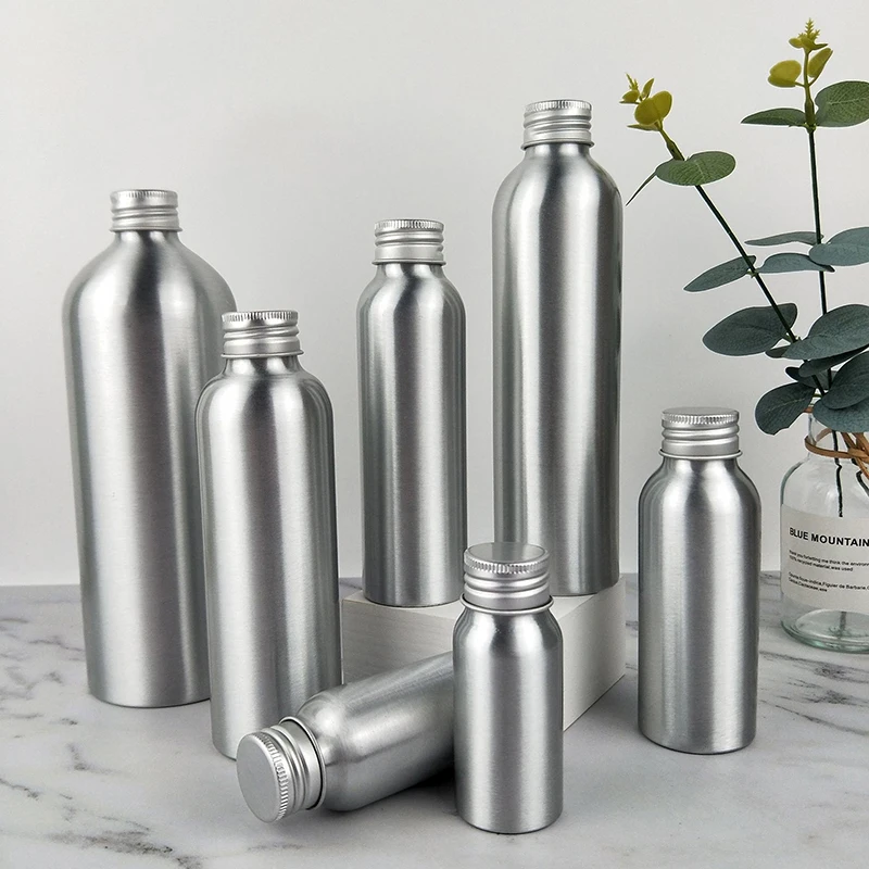 30ml-250ml Silver Aluminum Bottle With Screw Cap Perfume Cosmetic Toner Water Bottle Travel Protable Refillable Bottle