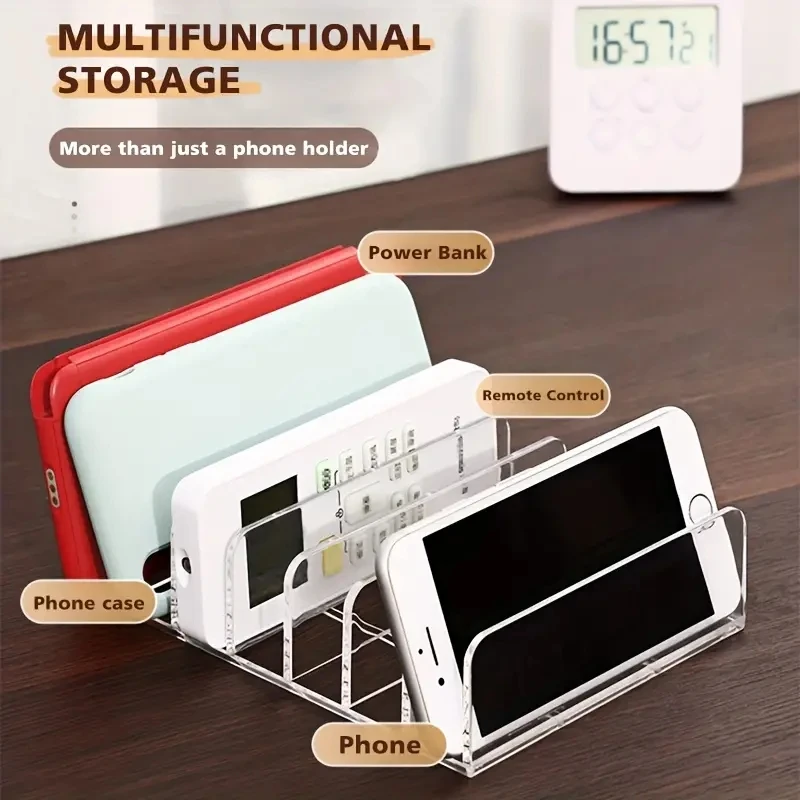 7 Section Divided Storage Holder Desktop Transparent Tablet Cellphone Organizer Box Stand For iPhone 15 14 Pro Max POCO Samsung