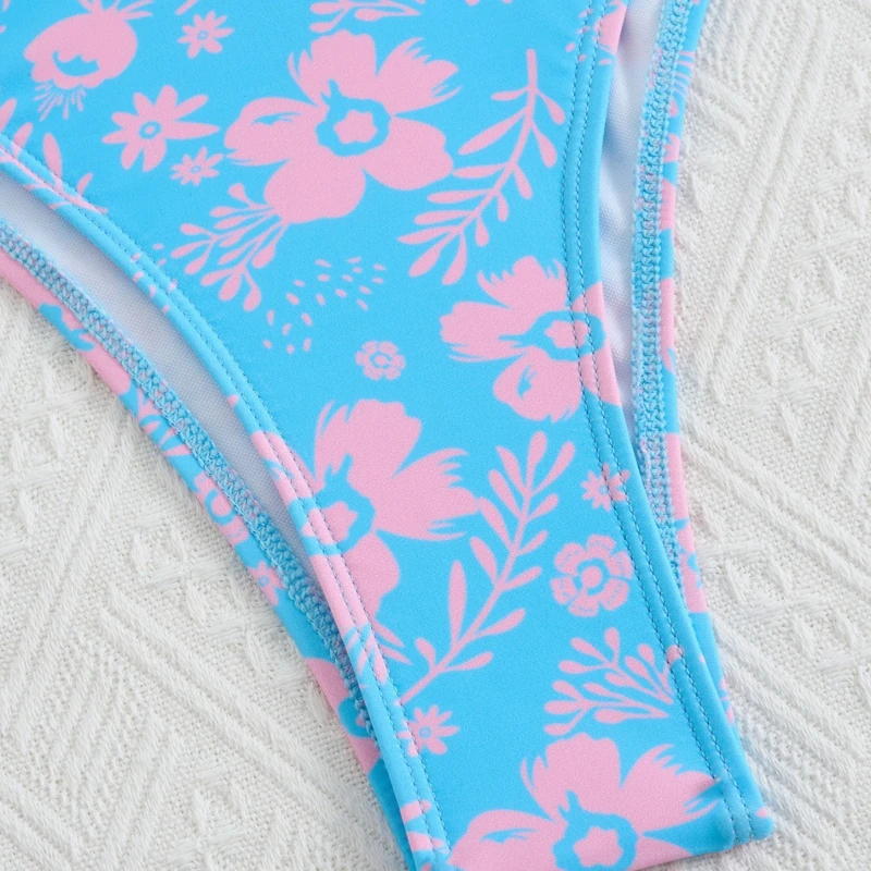 Blue Strapless Bikini Sexy Print Floral Comfortable Two-pieces Swimsuit
