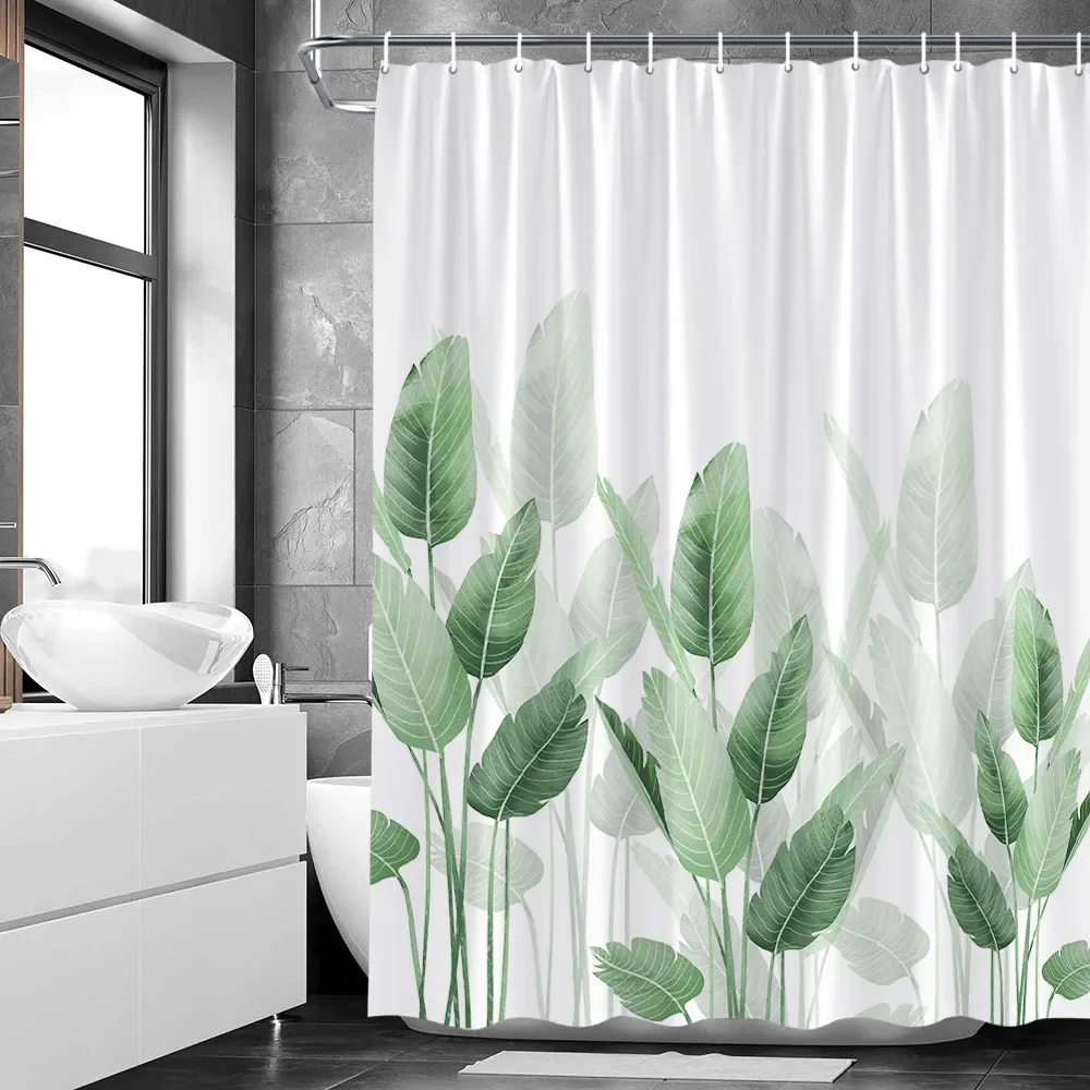 Sexy Woman White Shower Curtains Highland Cow Palm Leaf Ink Flower Bird Polyester Fabric Washable Bathroom Decor Bath curtain