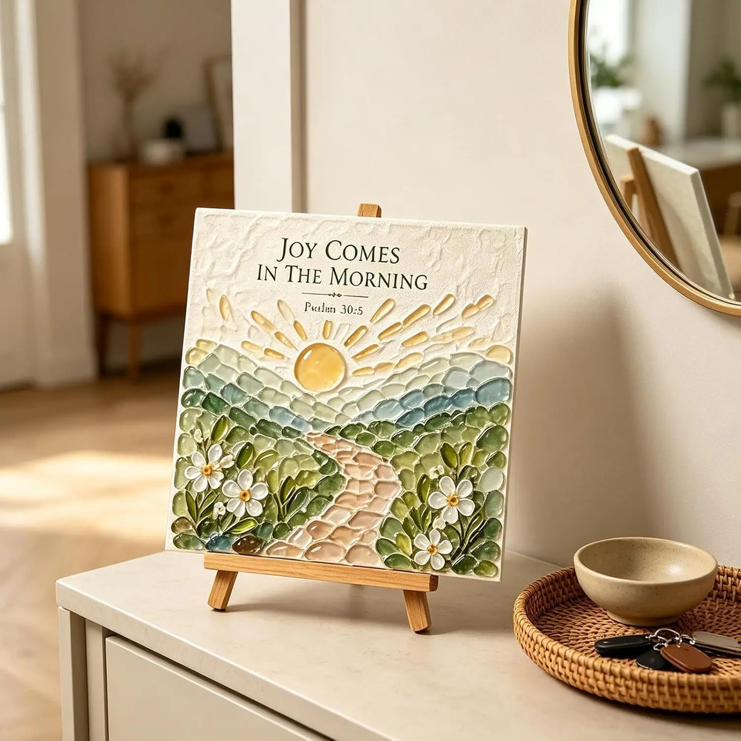 Sea Glass Art Kit for Adults, Christian DIY Mosaic Craft Kit with Psalms of Comfort and Strength Design, Bible Verse Wall Decor