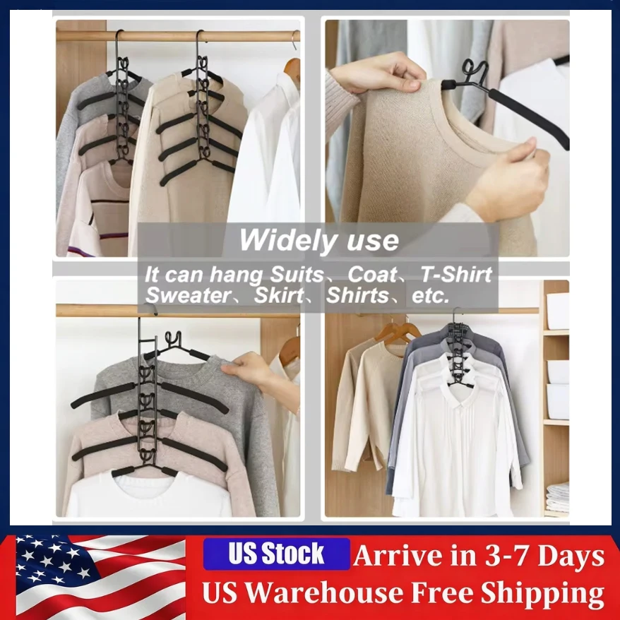 

2PCS Detachable Storage Holder Mounted Hanger 5 Layer Detachable Storage Holder Indoor Space Saving Household Clothes Hanger