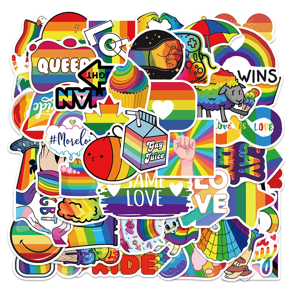 50PCS Colorful Rainbow Funny LGBT Gay Pride Stickers Waterproof Graffiti Decals Laptop Skateboard Water Bottle  Sticker Packs