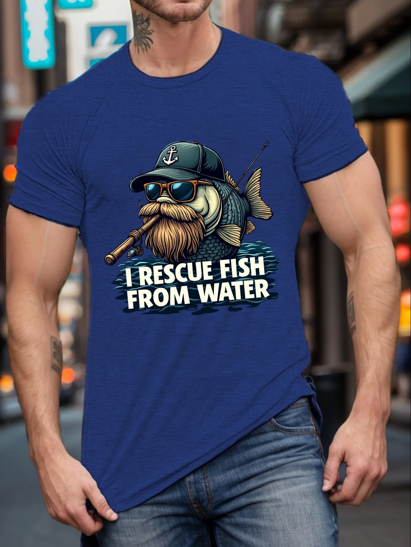 تي شيرت صيد السمك الممتع، "أنا أنقذ الأسماك من الماء" بشعار وخطاف، كاجوال بأكمام قصيرة ورقبة دائرية، قميص صيفي للسيدات في الهواء الطلق