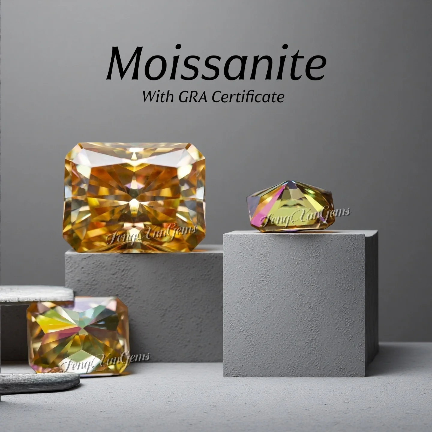 

Octangle Radiant cut Loose Moissanite Stone Champagne 3x5~9x11mm 0.4~5.0ct Lab Grown diamond Fine For Inlay With GRA Certificate