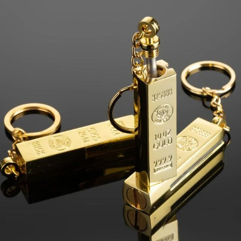 

New High aesthetic gold bar lighter creative portable keychain pendant, windproof 10000 times lighter, Christmas gift