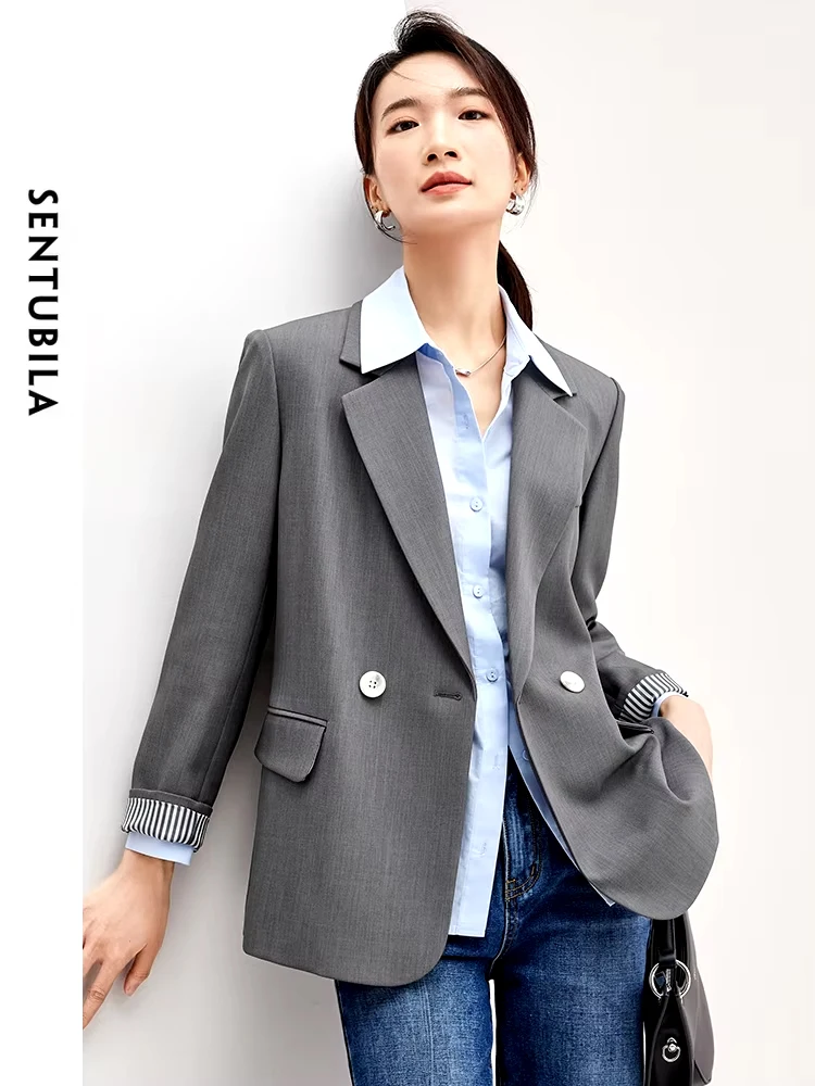 SENTUBILA Women\'s Tailoring Blazer 2024 Autumn Winter Office Lady Business Work Jacket Long Sleeve Straight-cut Coats 133X49876