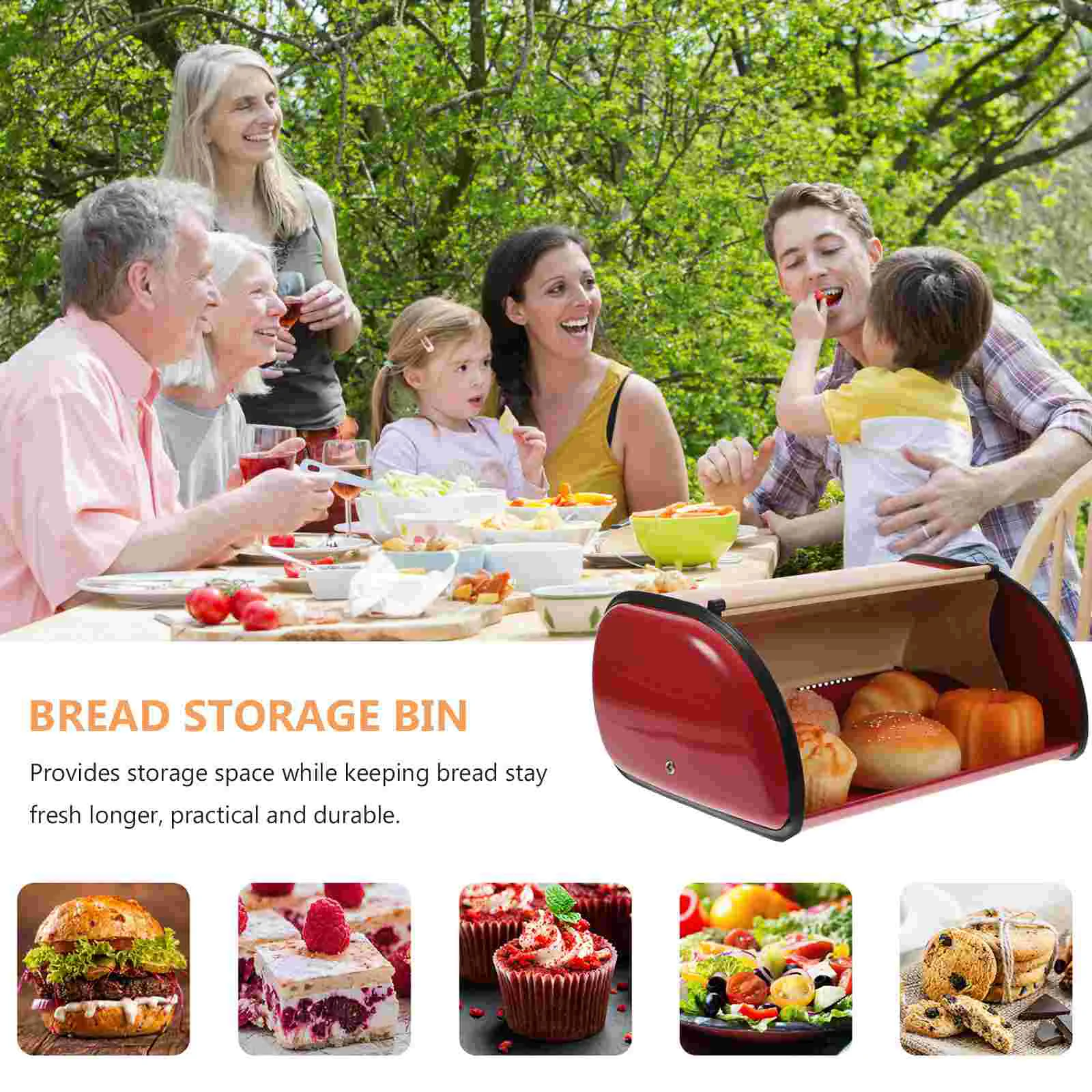 Vintage Bread Container Box Bin for Kitchen Countertop Desktop Storage Red Iron