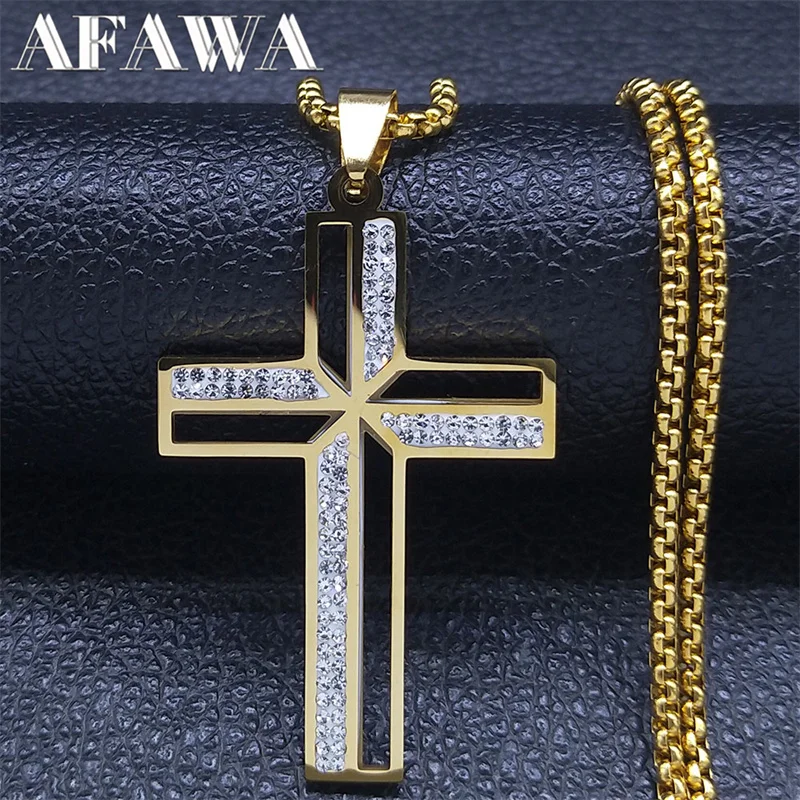 Catholic Crucifix Cross Necklace for Women Men Stainless Steel Christian Religious Male Chain Jewelry colar masculino N4943