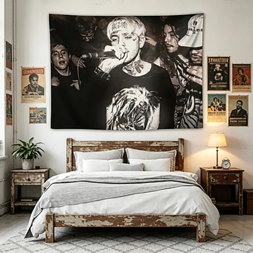 Lil Peep Black & White Live Concert Tapestry Hip-Hop Style Wall Hanging Decor for Bedroom Dormitory Fans