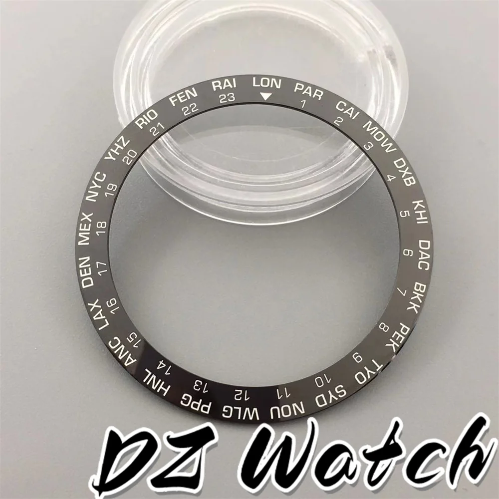 DZ new Blue Black White Ceramic Watch Bezel Green Borwn Insert World City Engraved Number Fit 40mm Automatic Men Watch Case Part