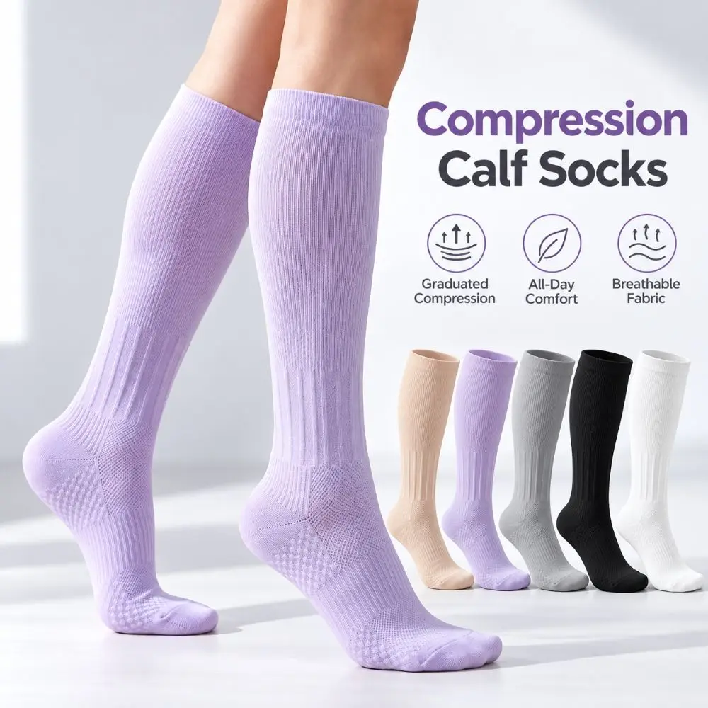 2 Pairs New Soft Breathable Compression Calf Socks Non Slip Stretch Athletic Socks Compression Calf Sleeves Cycling