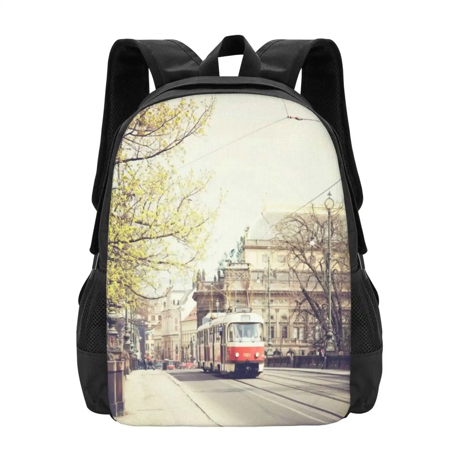 

Red Tram Ii , Prague Hot Sale Backpack Fashion Bags Prague Czech Republic Tram Bridge Street