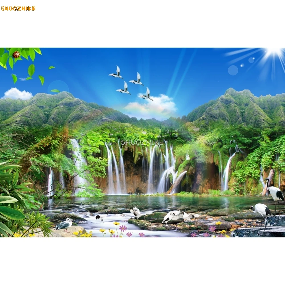 Natural Scenery Backdrop Waterfall Mountain Water Forest Jungle River Landscape Room Decor Photography Background Photo Studio