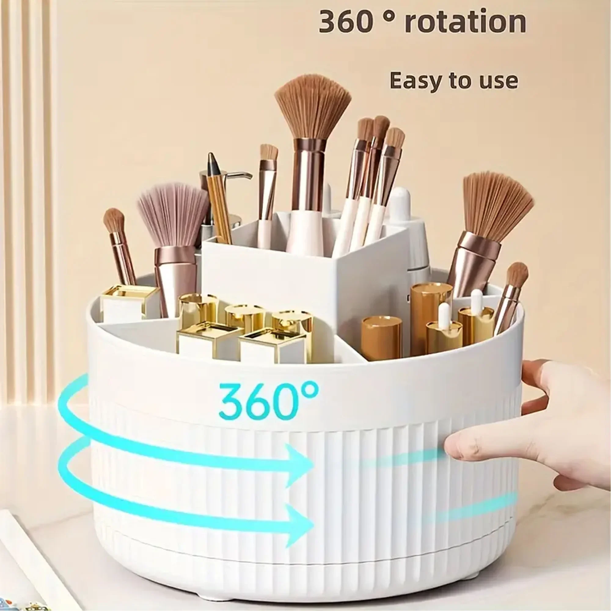 

1 Piece 360 ° Rotating Cosmetics Storage Box 5-Grids Stripesd Partition Desktop Stationery Makeup Brush Eyebrow Pencil Lipstick