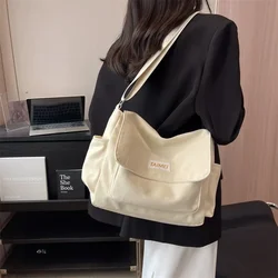 Female Casual College School Canvas Postman Messenger Bag with Zipper Big Capacity Book Laptop Work Pockets Side Crossbody Bag