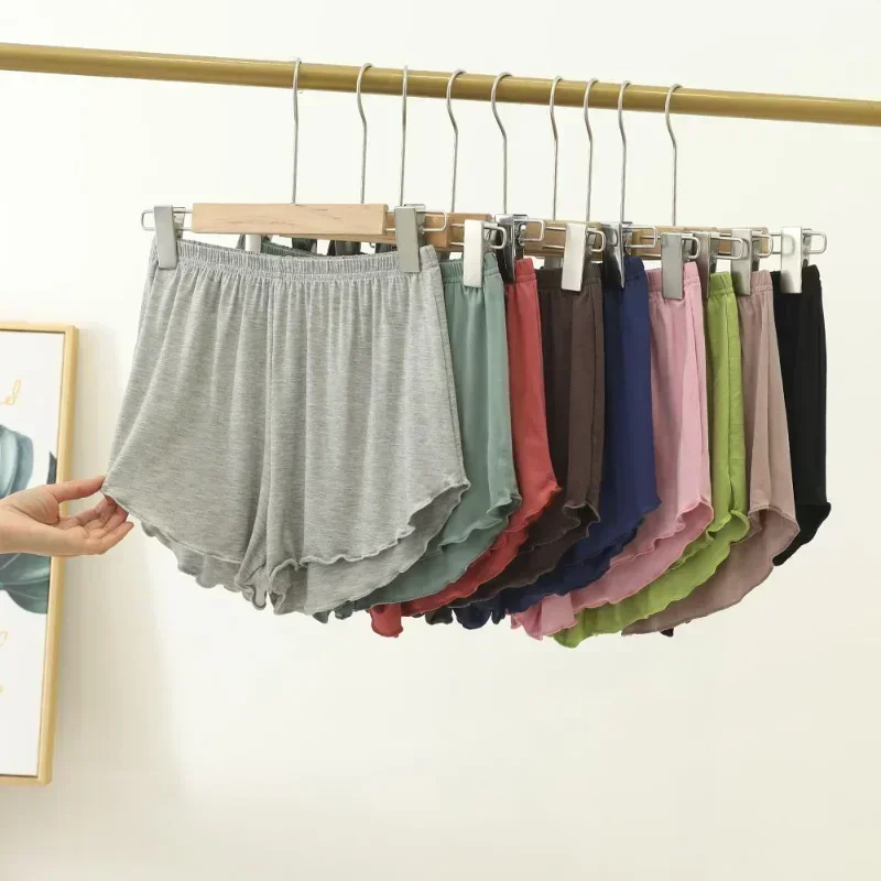 

Женские пижамные шорты из модала, шорты для сна, удобные однотонные домашние пижамные штаны с оборками по подолу, свободная повседневная тонкая простая домашняя одежда