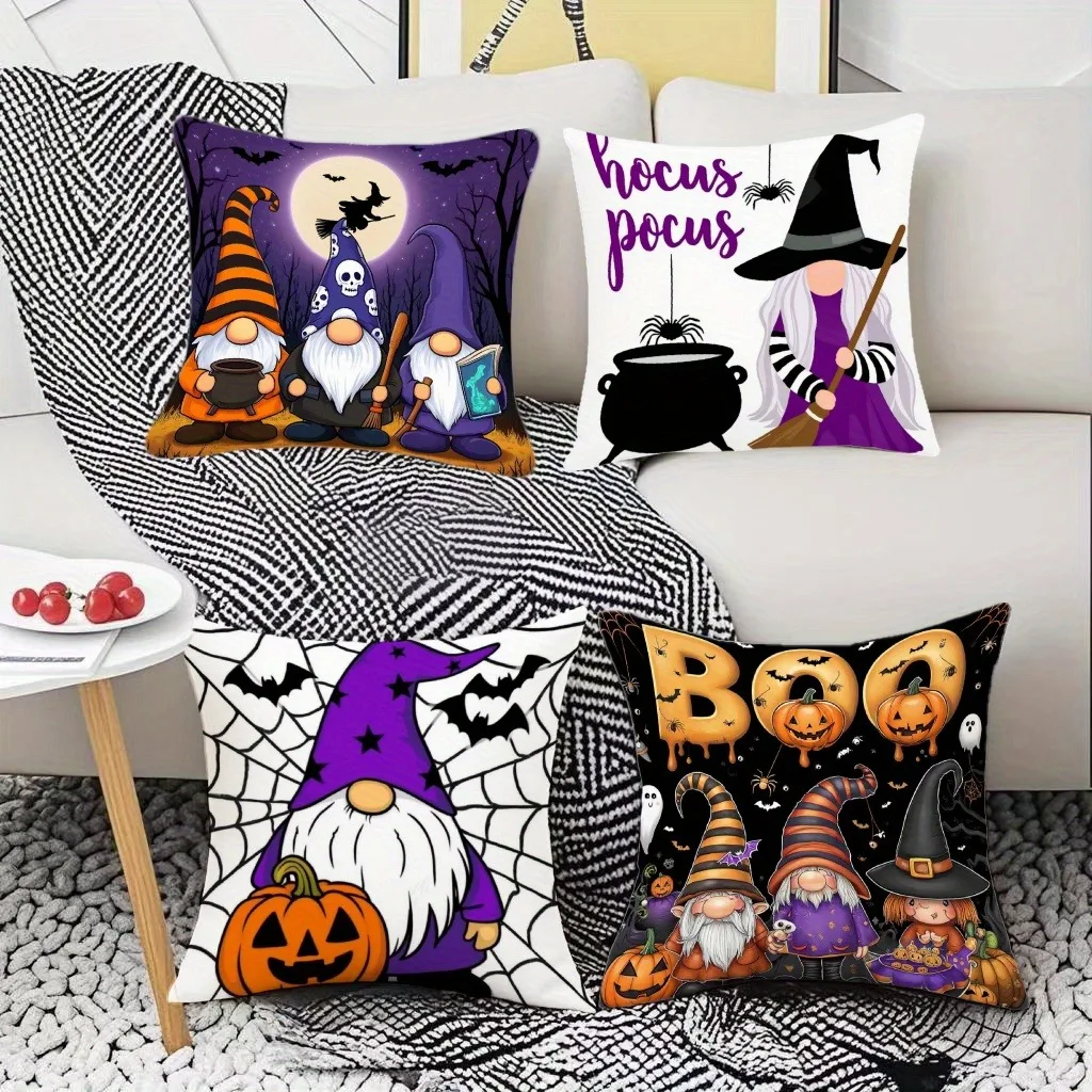 

Home Decor Halloween Gnomes And Witch Themed Pillow Covers Pattern Cushion Cover Suitable For Sofa Bedroom Car Pillow Cover
