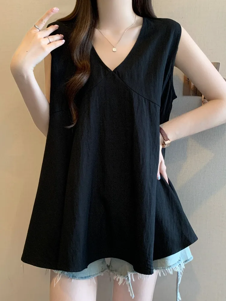 

Unique Bla Strap Vest Women's Summer Large Size Loose Svel High-End V-Ne Top Outerwear Comfortable Casual Sle